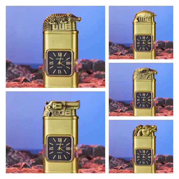 Briquet coupe-vent, montre-bracelet vintage, lampe de poche à jet de flamme