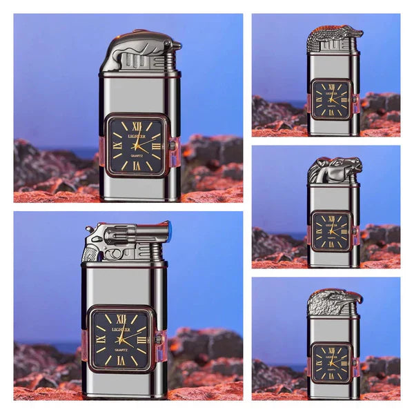 Briquet coupe-vent, montre-bracelet vintage, lampe de poche à jet de flamme