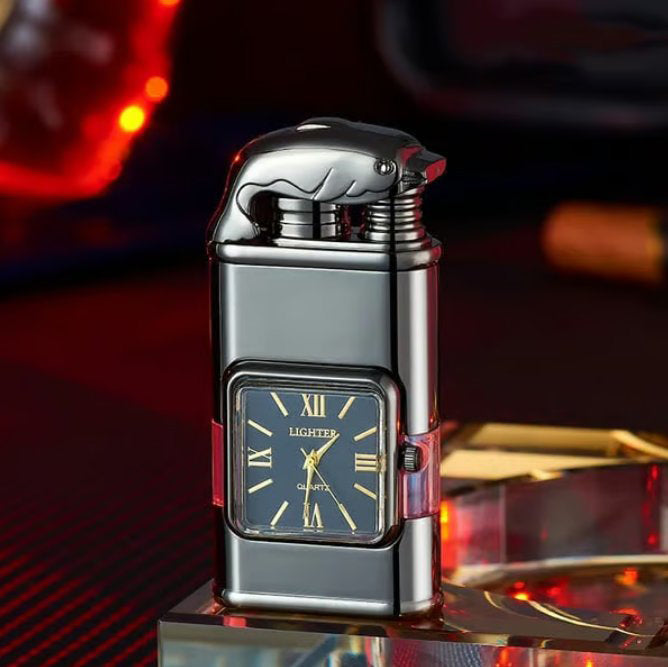 Briquet coupe-vent, montre-bracelet vintage, lampe de poche à jet de flamme