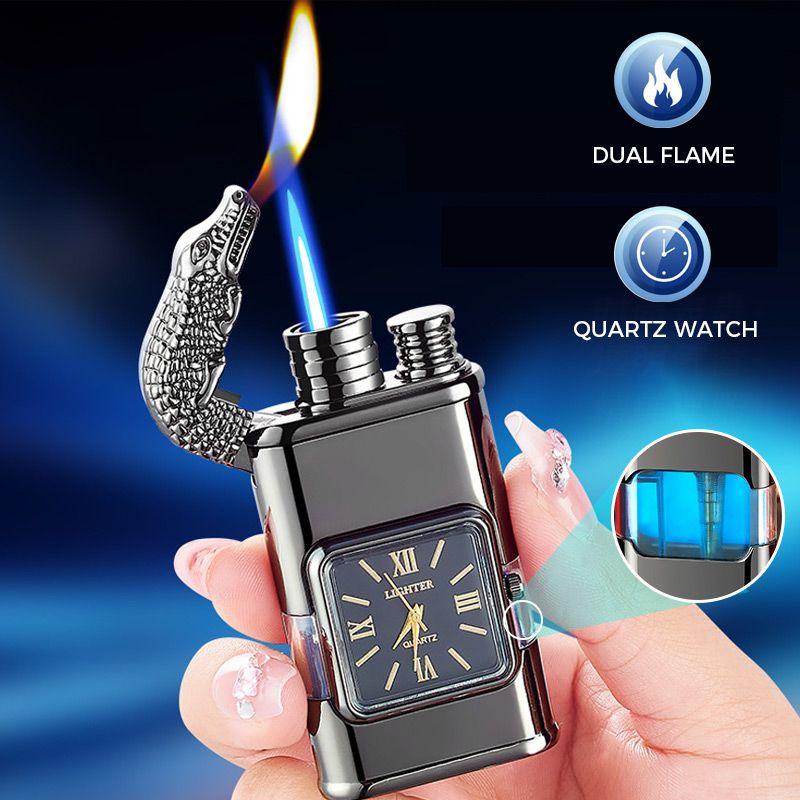 Briquet coupe-vent, montre-bracelet vintage, lampe de poche à jet de flamme