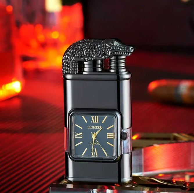 Briquet coupe-vent, montre-bracelet vintage, lampe de poche à jet de flamme