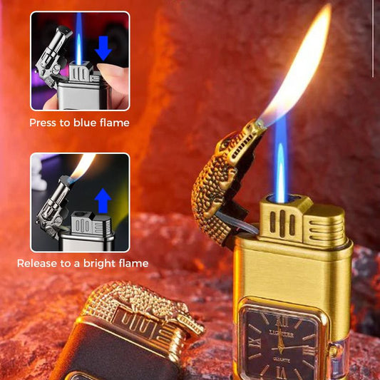 Briquet coupe-vent, montre-bracelet vintage, lampe de poche à jet de flamme
